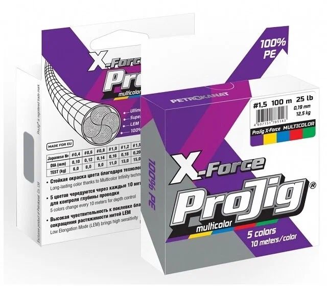 Шнур ProJig X-Force Multicolor 0, 10 мм,  6, 0 кг,  150 м