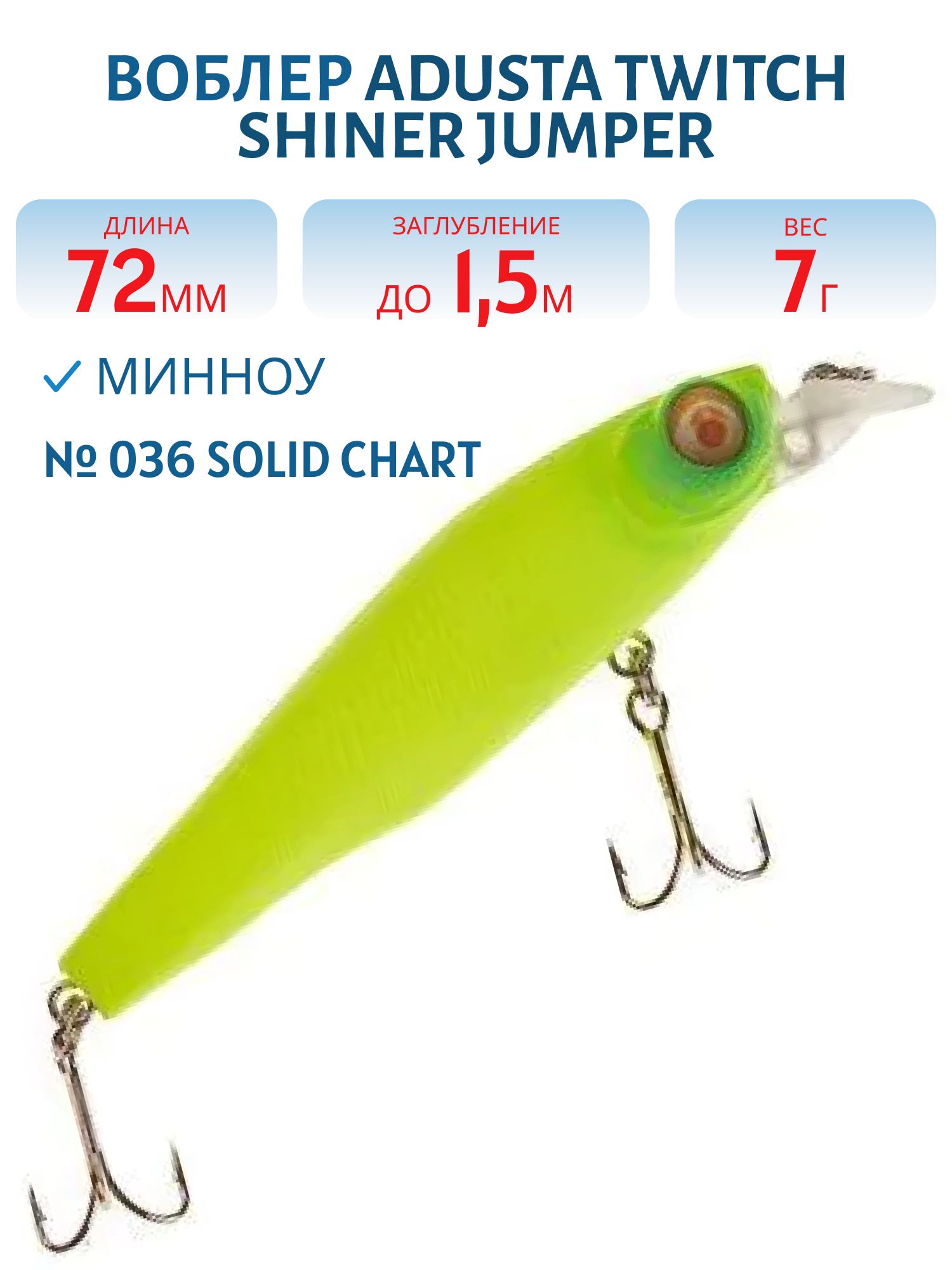Воблер ADUSTA Twitch Shiner Jumper 72F 7гр (#036 Solid Chart)