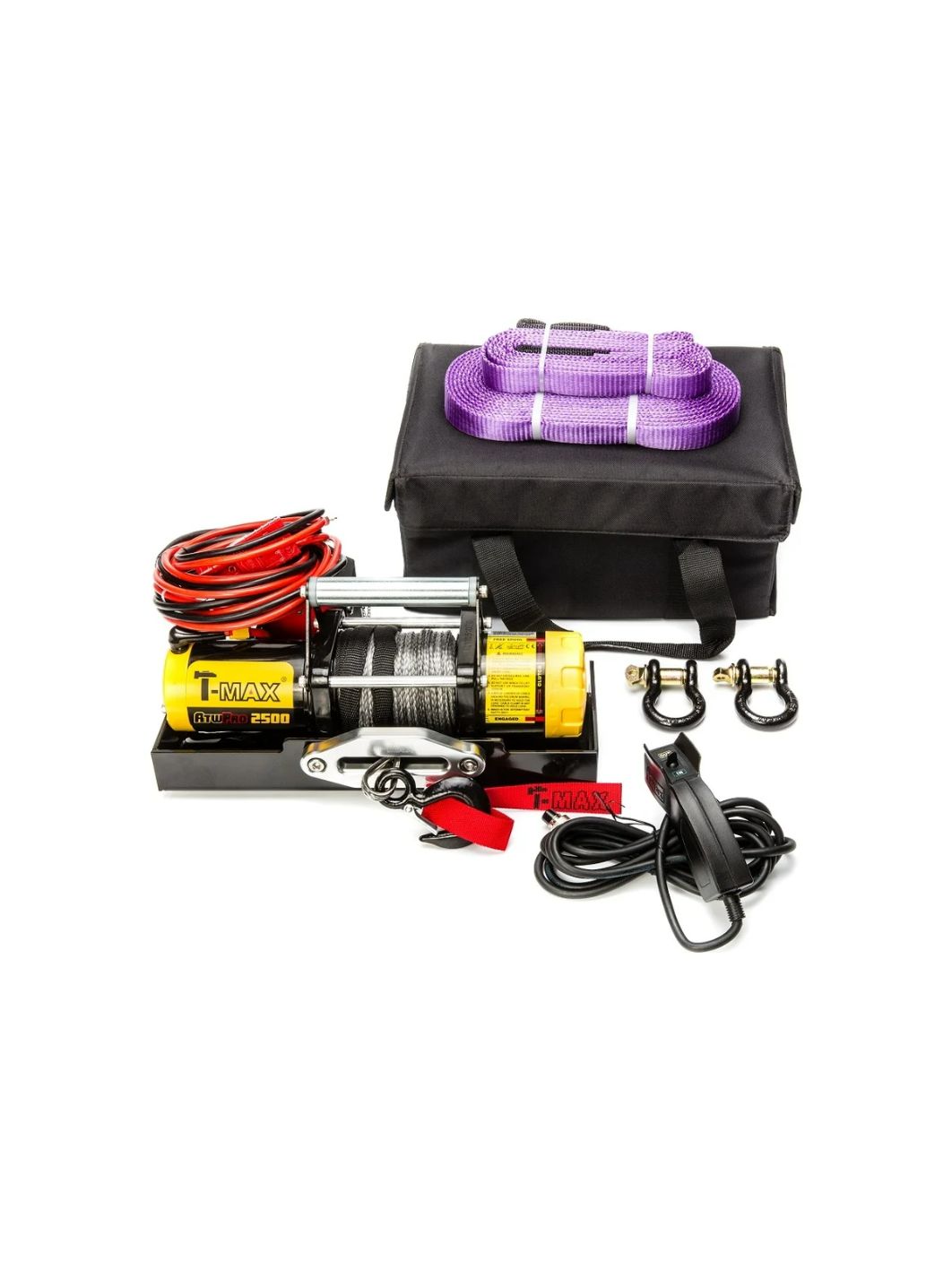 Лебедка T-MAX ATWPRO 2500 переносная с синтетическим тросом lbs 2500 (1134кг.)