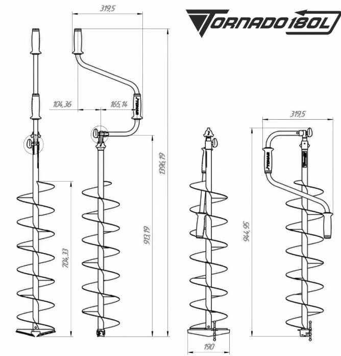 Ледобур ТОРНАДО-М2 180R правое вращение, без чехла Тонар