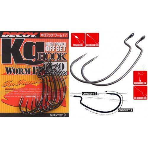 Крючок Decoy офсетный Worm 17 #1 (9шт.)
