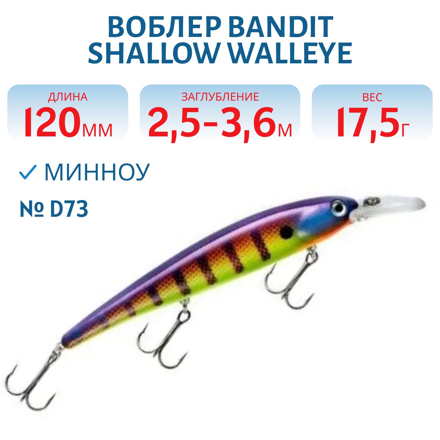 Воблер BANDIT SHALLOW WALLEYE D73