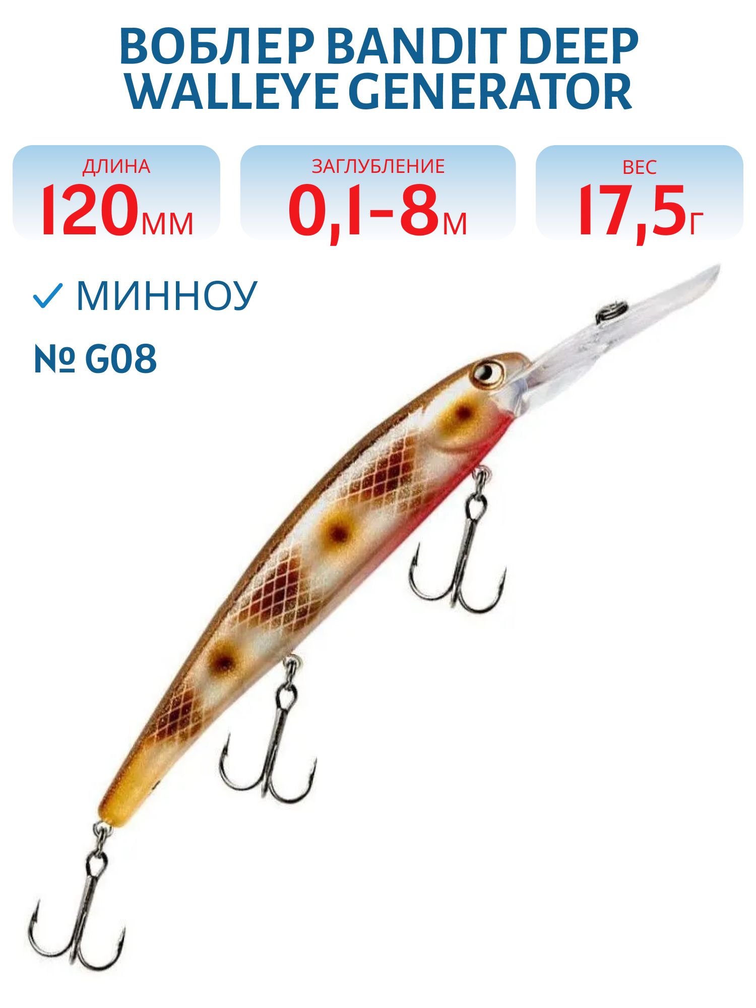 Воблер BANDIT DEEP WALLEYE GENERATOR G08
