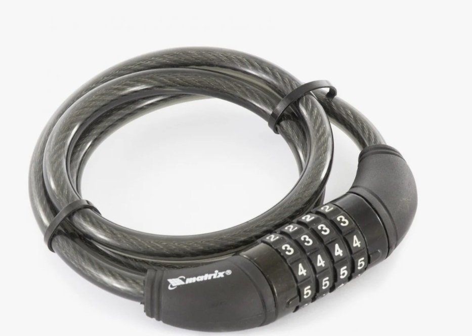 Трос-замок для велосипеда MATRIX (трос спиральный, кодовый, Ø10х950мм) (91818)