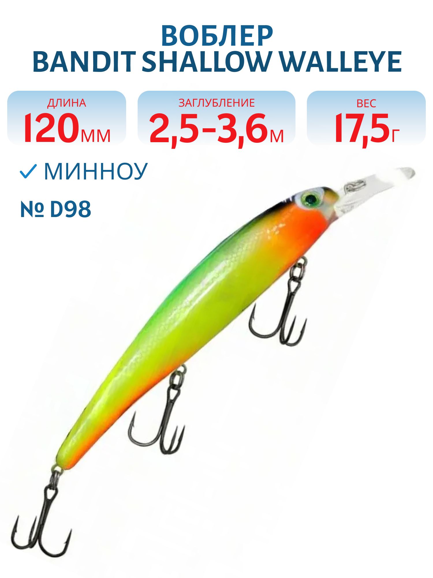 Воблер BANDIT SHALLOW WALLEYE D98