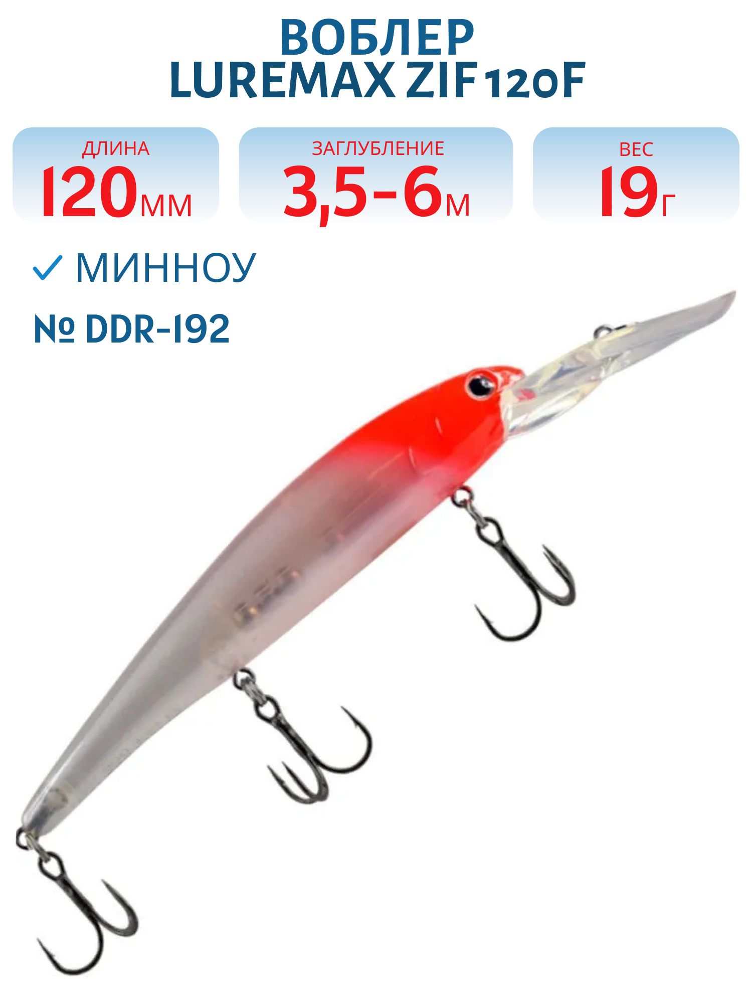 Воблер LureMax ZIF 120F DDR-192 19 г. плавающий
