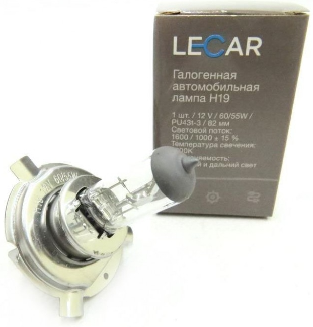Автолампа галогеновая Н19 12V-60/55W LECAR PU43t-3 (LECAR000231301) (1шт.) 