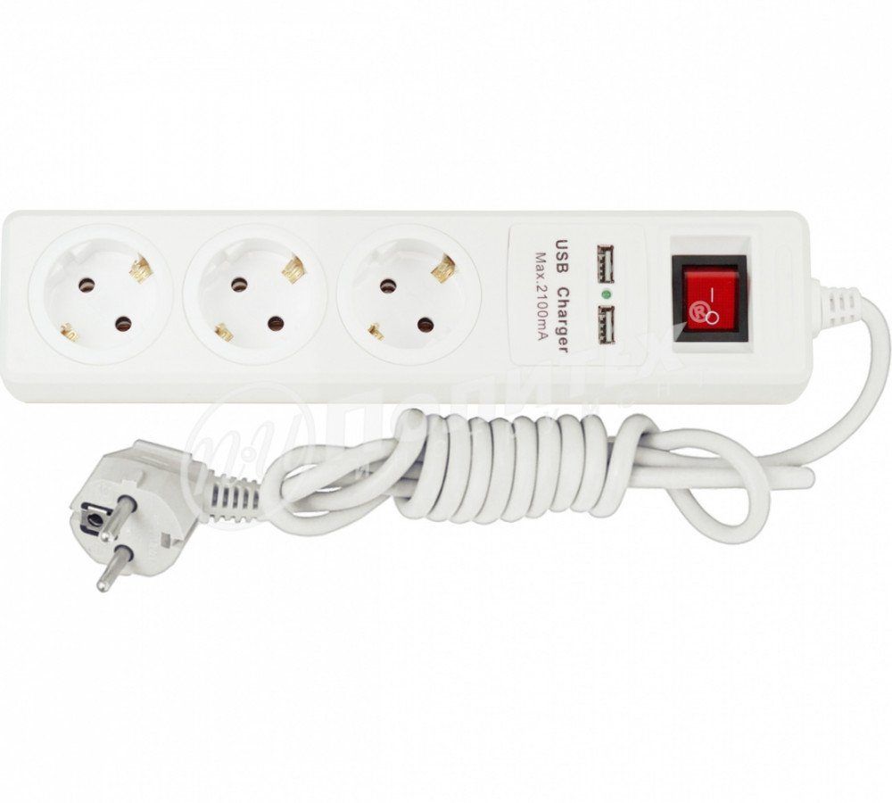 Удлинитель U-3g-1.5м-Z-V-USB с 3-мя евророзетками и 2-мя USB портами 1, 5м 9534300