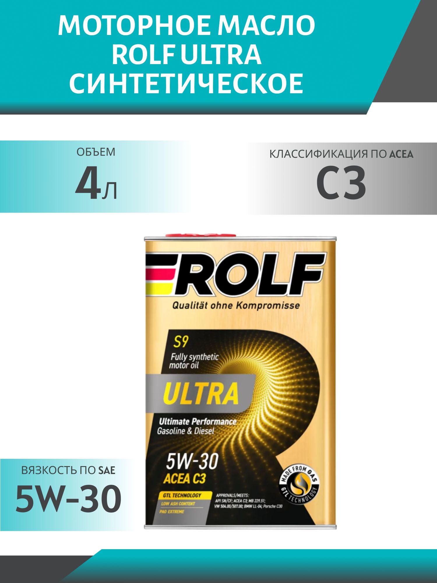 ROLF Ultra 5W30 C3 SN/CF 4л синтетическое моторное масло