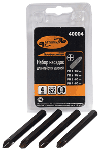 Набор насадок для ударной отвертки (PH1, 2, 3, 4*80мм,  S2) АвтоДело PRO 40004