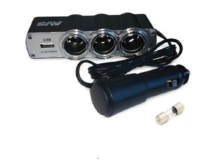 Разветвитель прикуривателя AVS CS314U (12/24V) 3 гнезда+USB