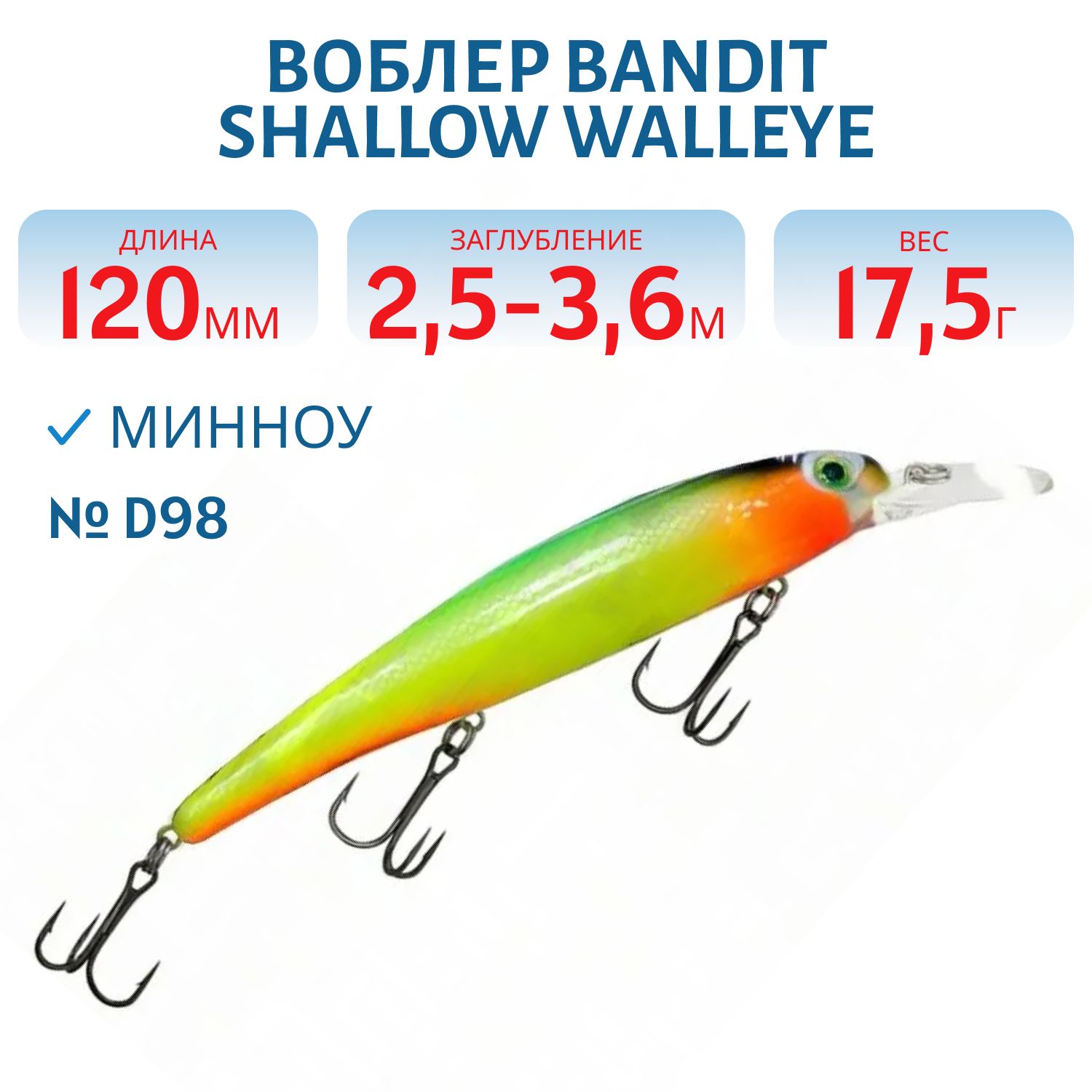 Воблер BANDIT SHALLOW WALLEYE D98