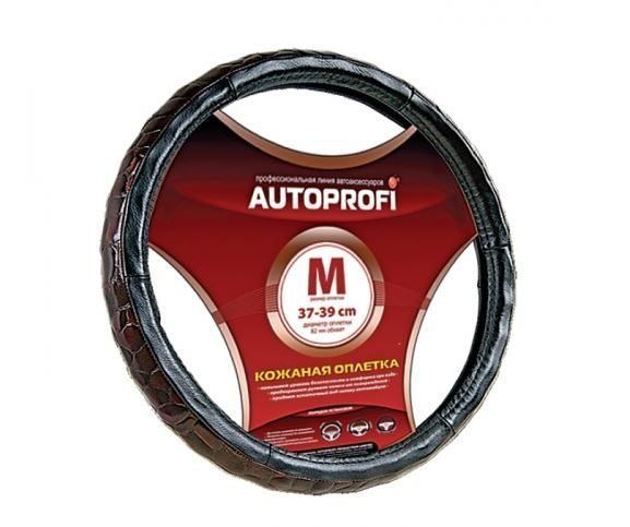 Оплетка руля АВТОПРОФИ (кожа,  вставки из кожзама,  под "крокодил") (M) черная AP-156 BK 