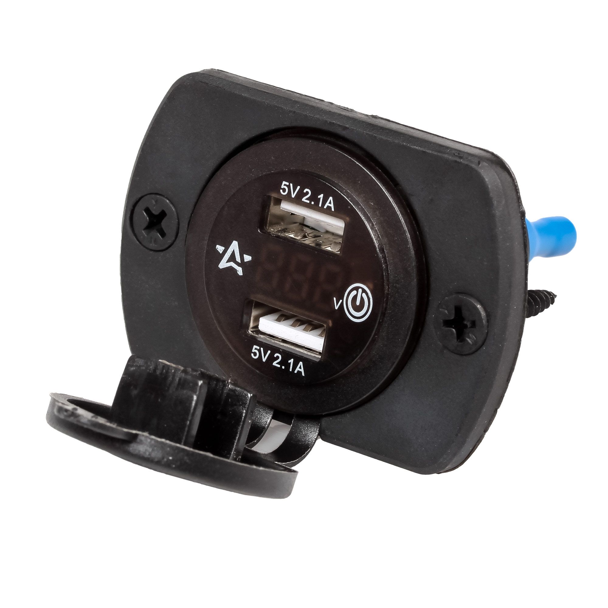 Розетка USB с 2 портами и вольтметром  (5В,  2.1А + 2.1А) AEBJ203