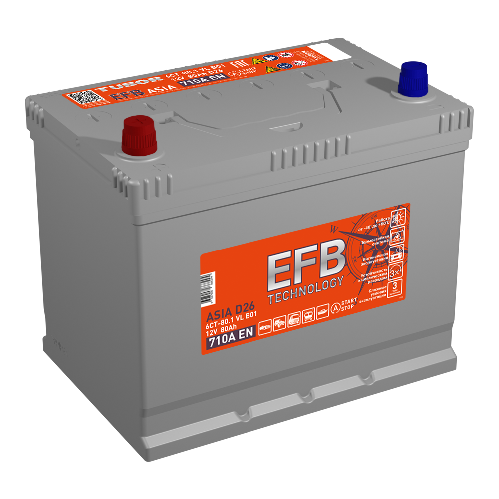 6СТ 80 TUBOR ASIA EFB Аккумулятор зал/зар