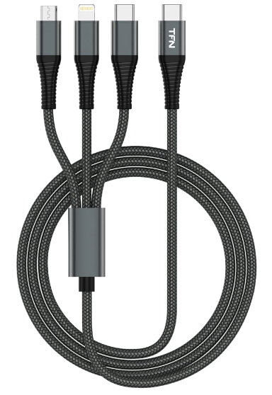 Кабель Type-C 3в1 (micro-USB,  lightning,  type-C) (1.2м,  3А) серый TFN (C-3IN1-USBC-GR)