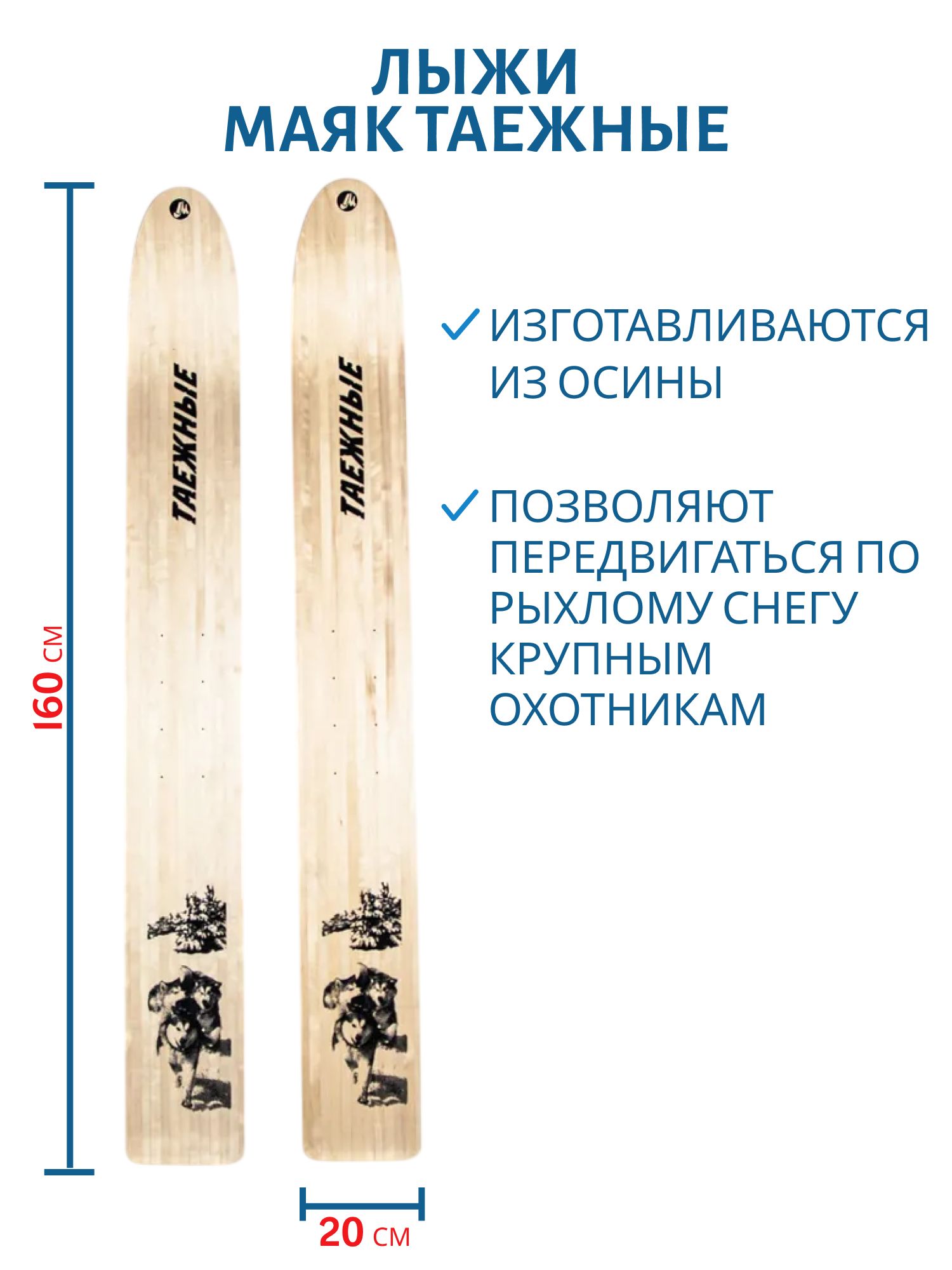 Лыжи дерево "ТАЁЖНЫЕ" 160/20 см. камус широкий