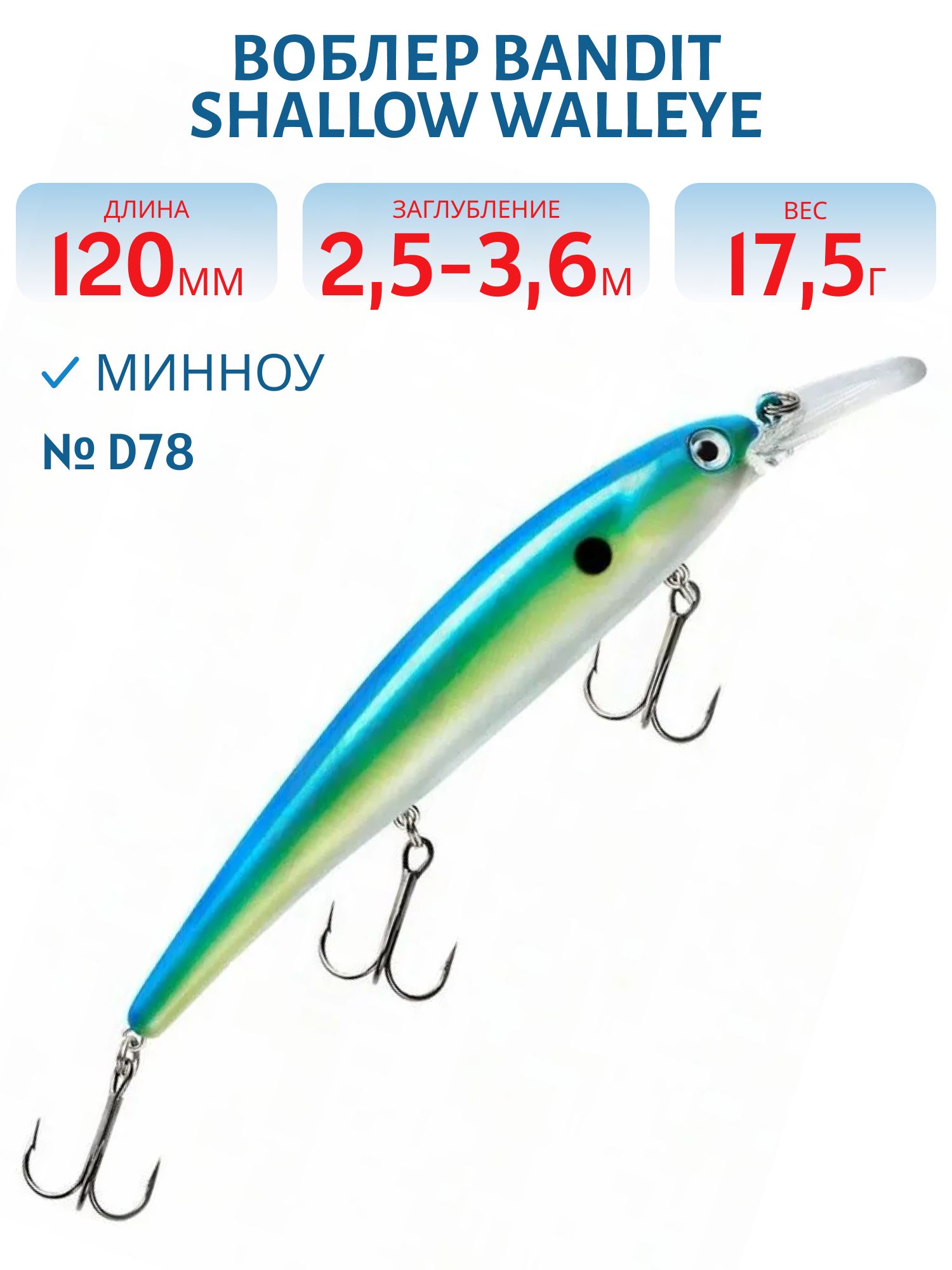 Воблер BANDIT SHALLOW WALLEYE D78