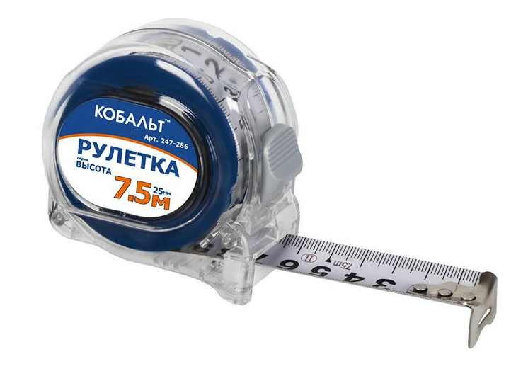 Рулетка 7, 5м*25мм "Высота" прозрачный корпус КОБАЛЬТ (247-286)
