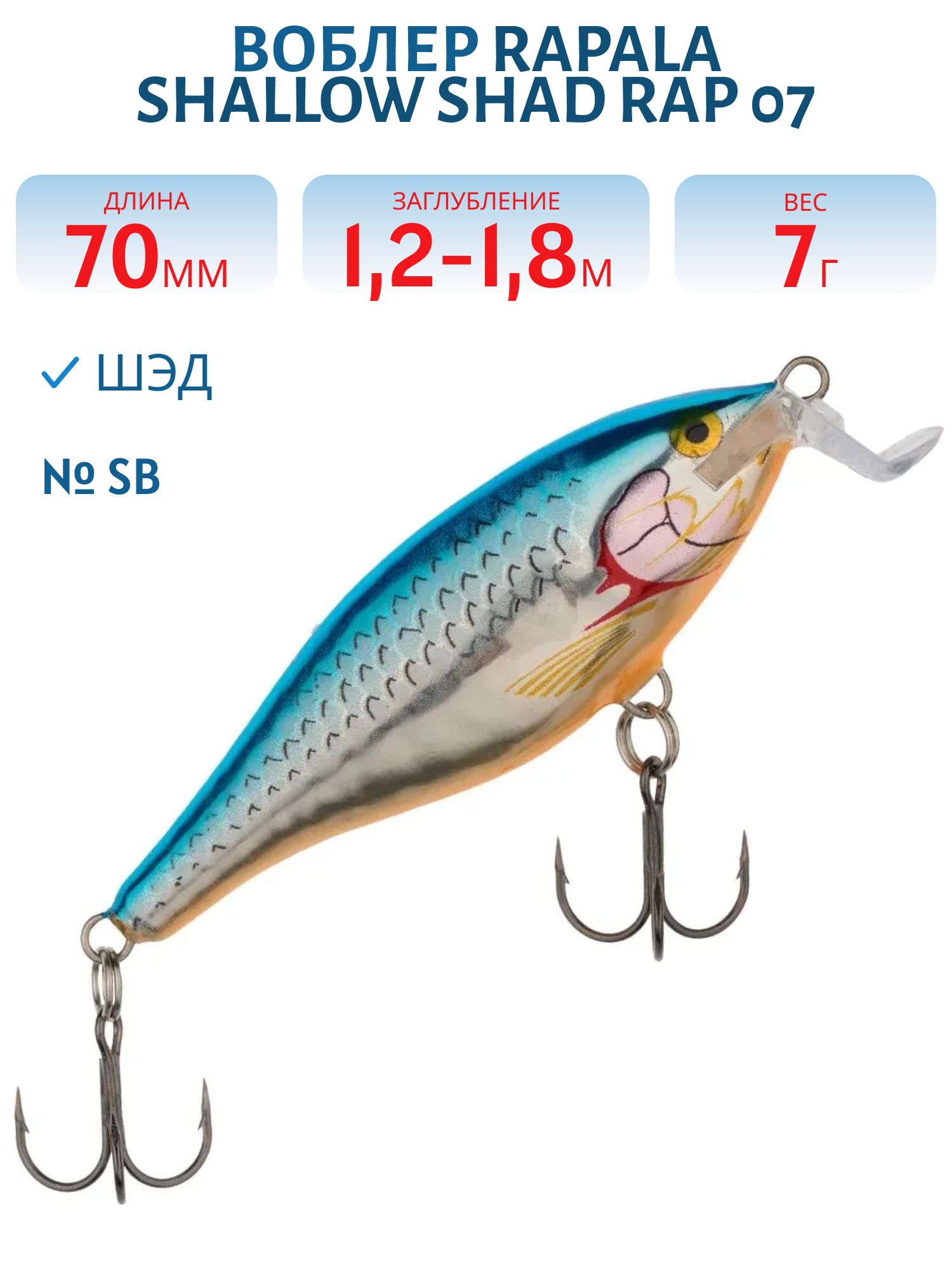 Воблер Rapala Shallow Shad Rap 07 /SB