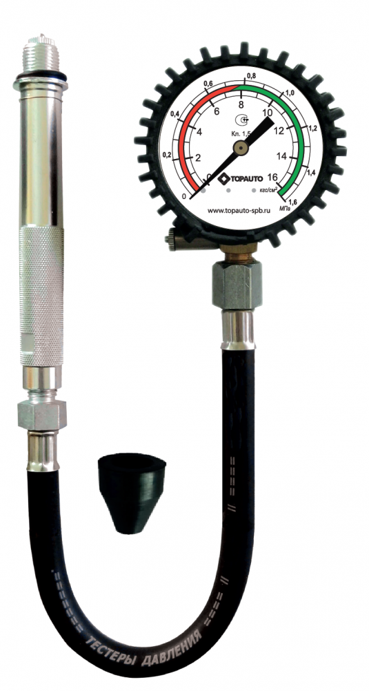 Компрессометр для бензиновых ДВС "Универсальный Бензиновый" (1.6мПа,  М14*1.25,  шланг 270мм) блистер ТОП АВТО (11411)