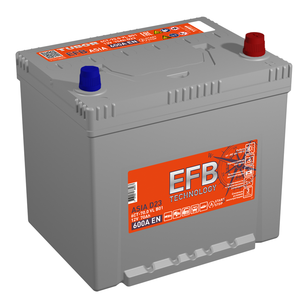 6СТ 70 TUBOR ASIA EFB ЕВРО Аккумулятор зал/зар