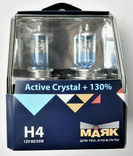 Автолампа галогеновая Н4 12V-60/55 МАЯК +130% P43 Active Crystal (72420AC+130) (2шт.к-т)