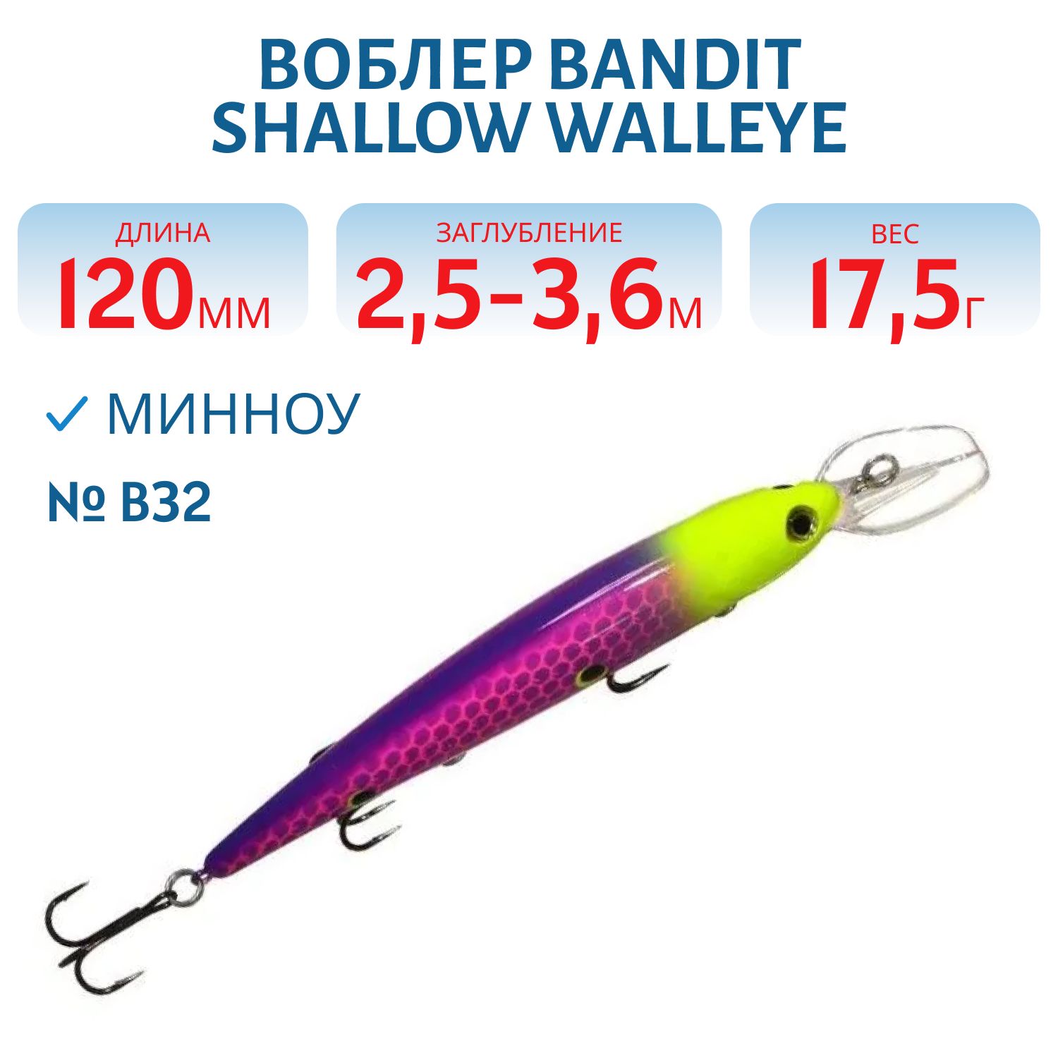 Воблер BANDIT SHALLOW WALLEYE B32