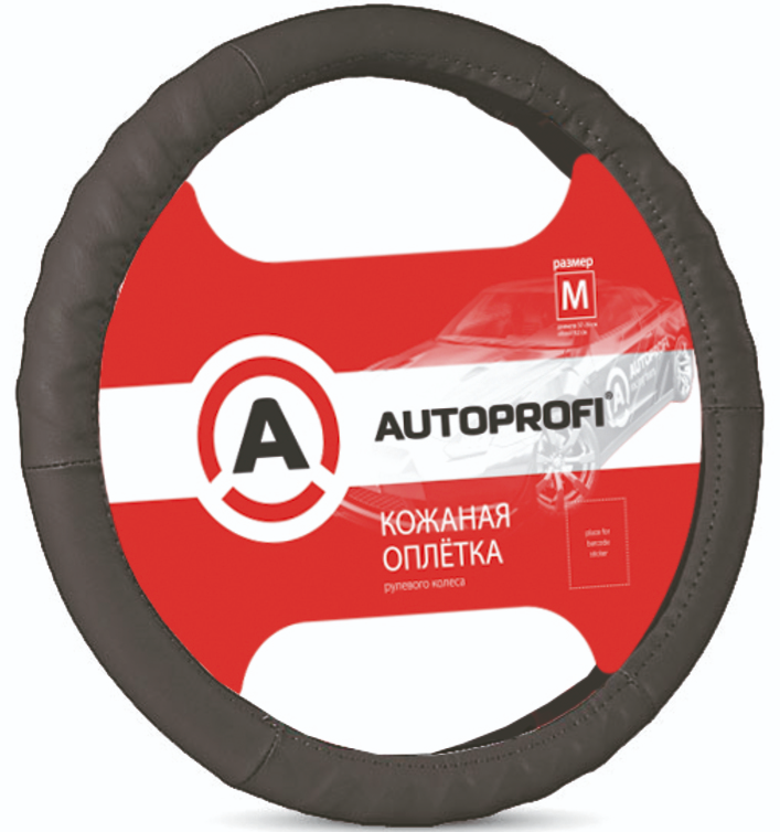 Оплетка руля АВТОПРОФИ (натуральная кожа,  протектор елочкой) (М) черная AP-300 BK