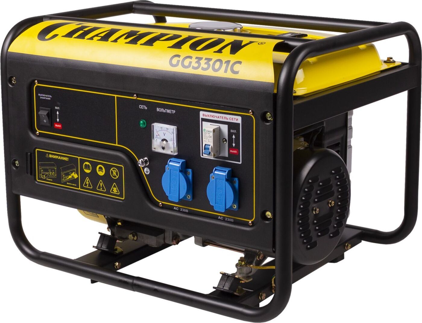 Электрогенератор бензиновый CHAMPION GG3301C высокий пусковой ток 7кВт (2, 8/3, 1кВт,  220В,  46кг)