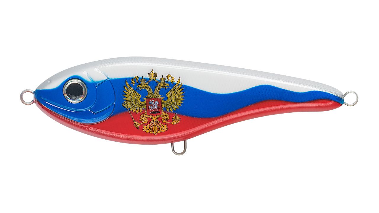 Воблер Джеркбейт Strike Pro Buster Jerk Sinking,  150 мм,  75 гр,  Загл. 0, 5м.-4, 0м.,  Тонущий,  цвет: A229F Russian Flag,  (EG-048#A229F)