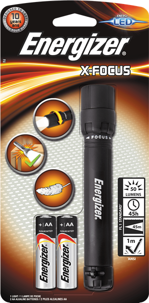 Фонарь суперярк. рег.фокуса 1LED LØ 14, 5х2, 5см X-FOCUS +батарейки Energizer 50 люм E300669300