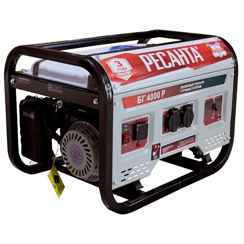 Электрогенератор бензиновый БГ4000Р Ресанта (7л.с. 3/3, 3кВт,  расход 360 гр/кВт/ч,  вес 44кг) 64/1/44