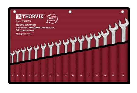 Набор ключей комбинированных 16пр. (Ø6-24мм) сумка Thorvik W3S16TB