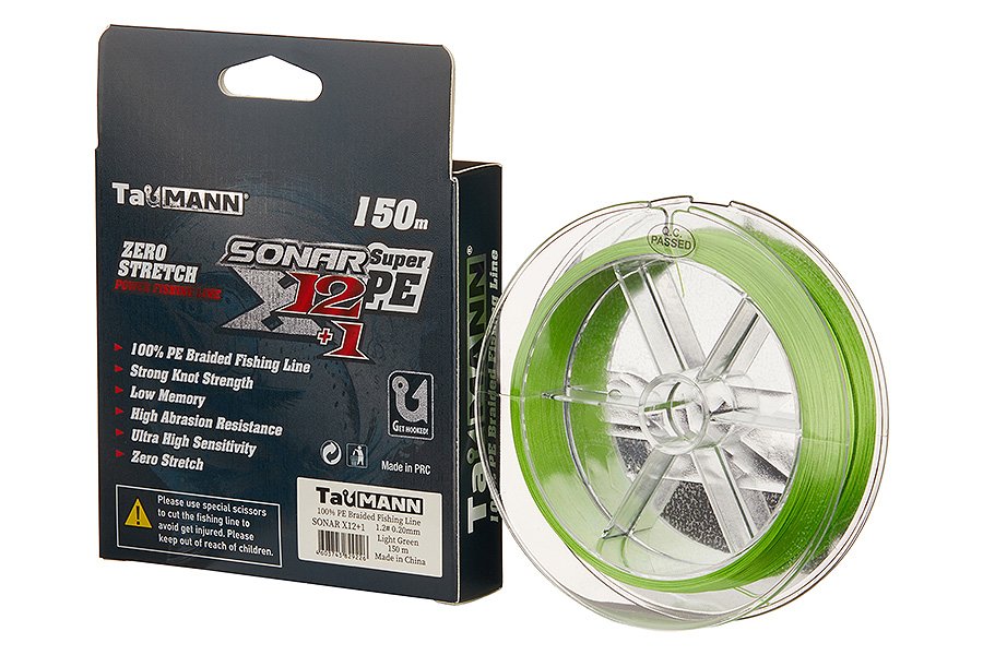 Леска плетёная TauMANN Sonar X12+1 PE 150m #0.4 (0.10mm) Light Green