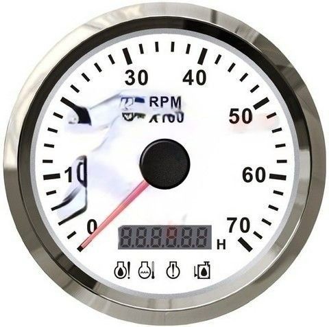 Тахометр,  белый,  до 7000 оборотов,  посадочный диаметр 85мм RTD85TAW70SL