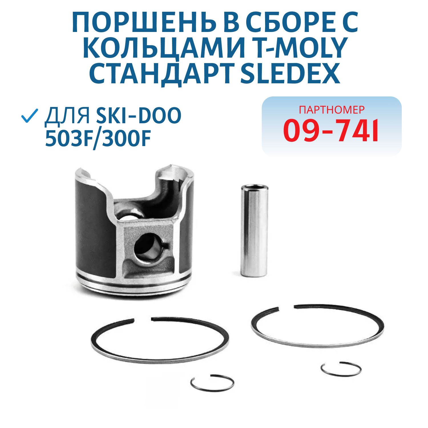 Поршень в сборе с кольцами T-Moly стандарт Sledex для Ski-Doo 503F/300F 09-741