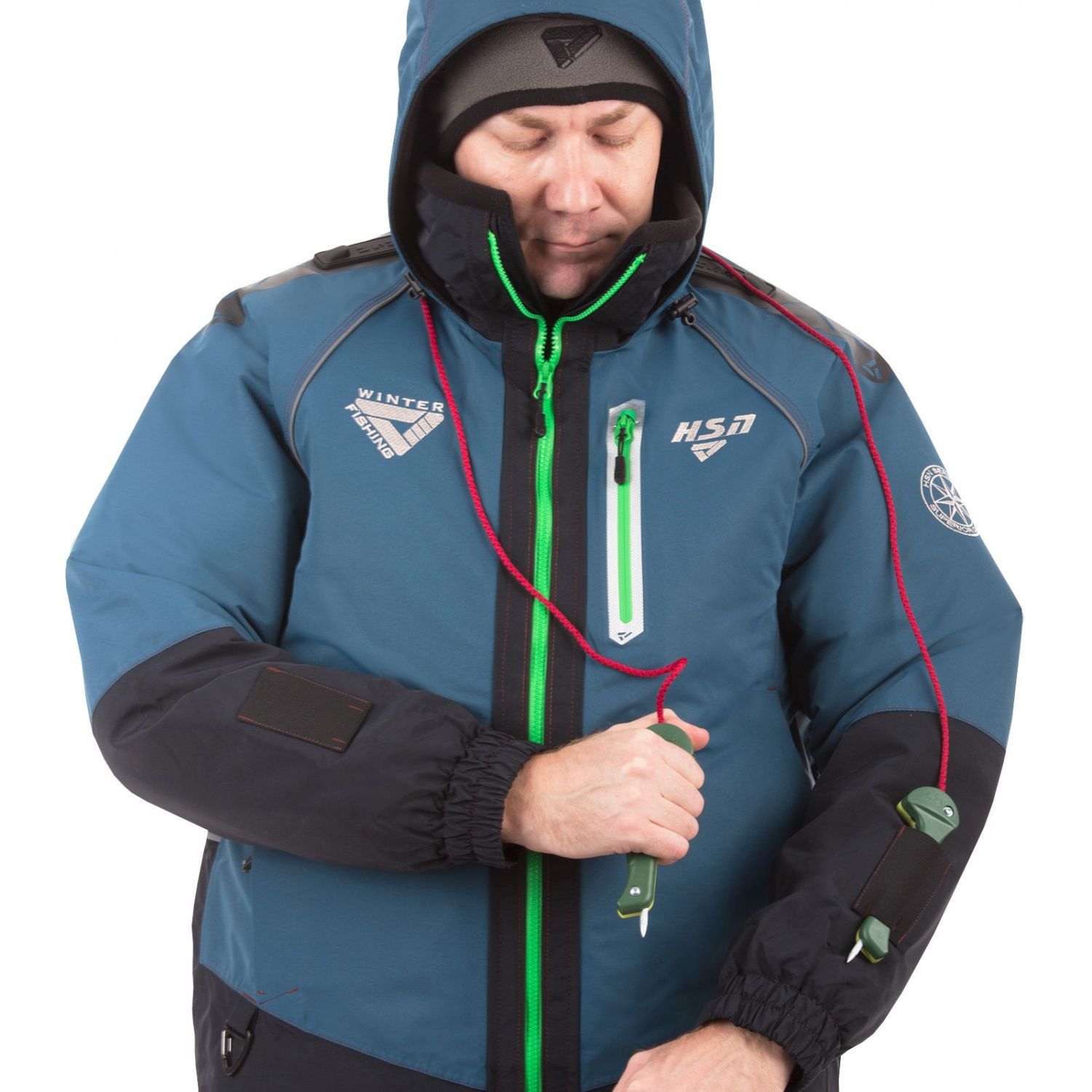 Костюм-поплавок мужской зимний "Rescuer II comfort",  hardguard,  бирюза (зеленые молнии) (50-52/182) м