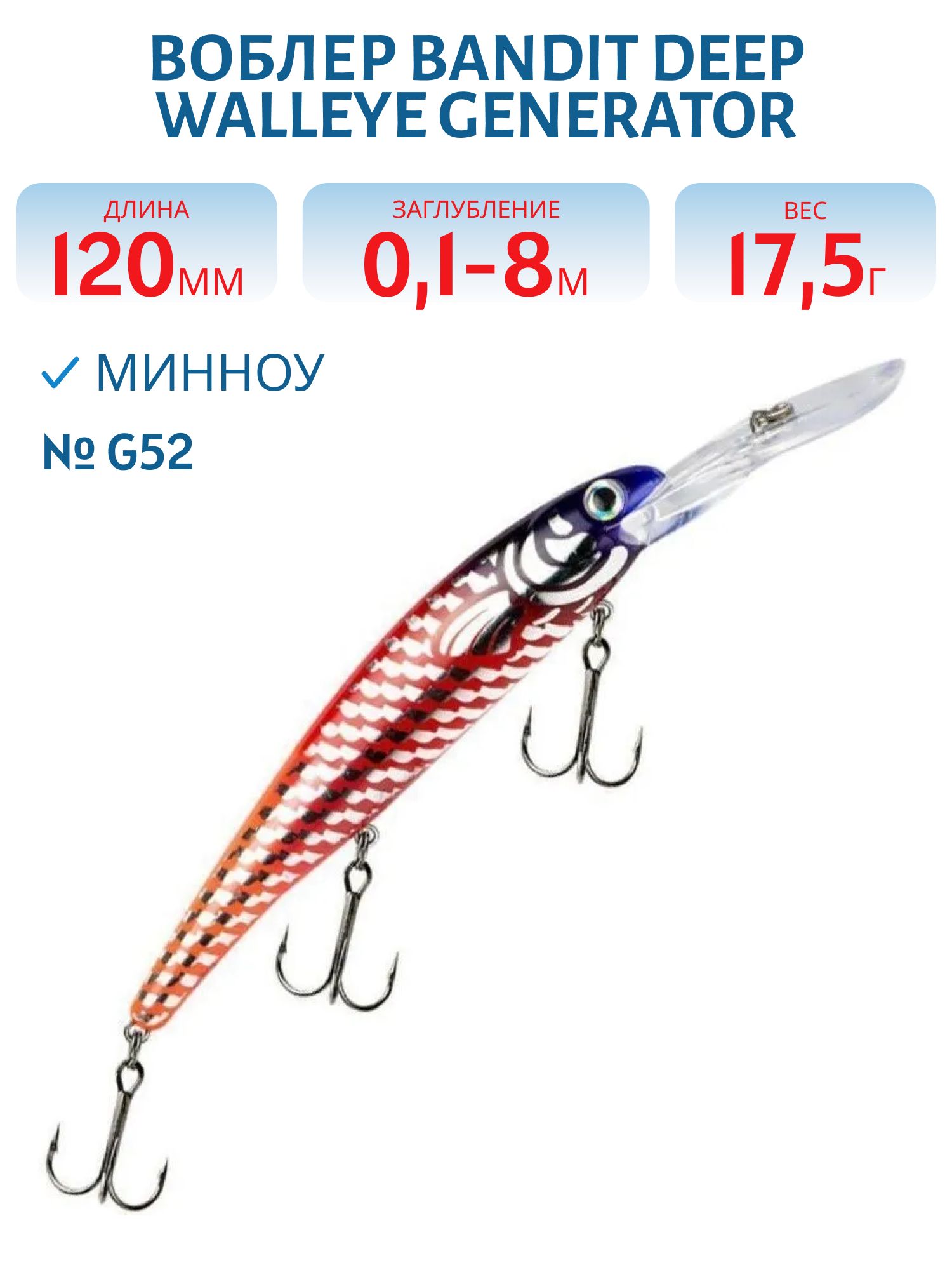 Воблер BANDIT DEEP WALLEYE GENERATOR G52