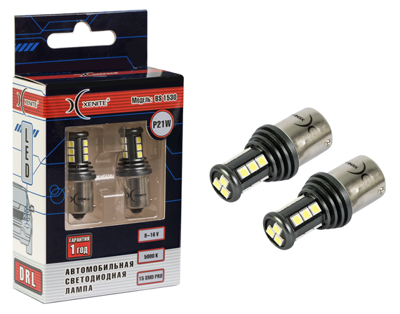 Светодиод 12V P21W (BA15S) белый 15SMD (5000K) Xenite (1009609) (2шт.к-т)