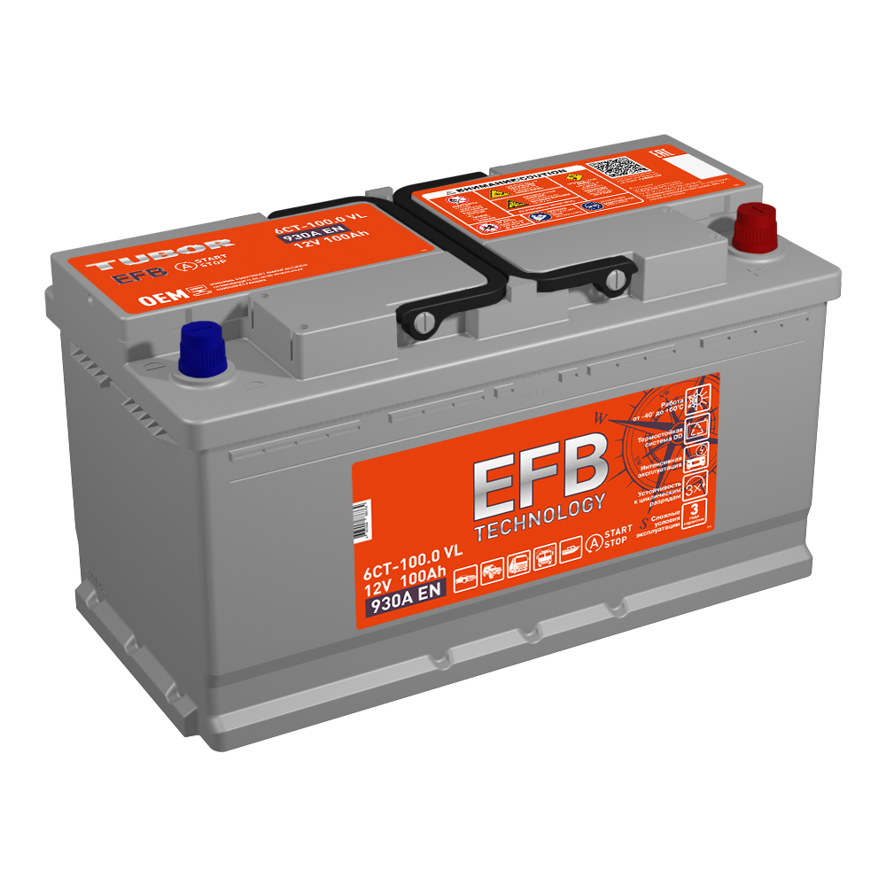 6СТ 100 TUBOR EFB ЕВРО Аккумулятор зал/зар