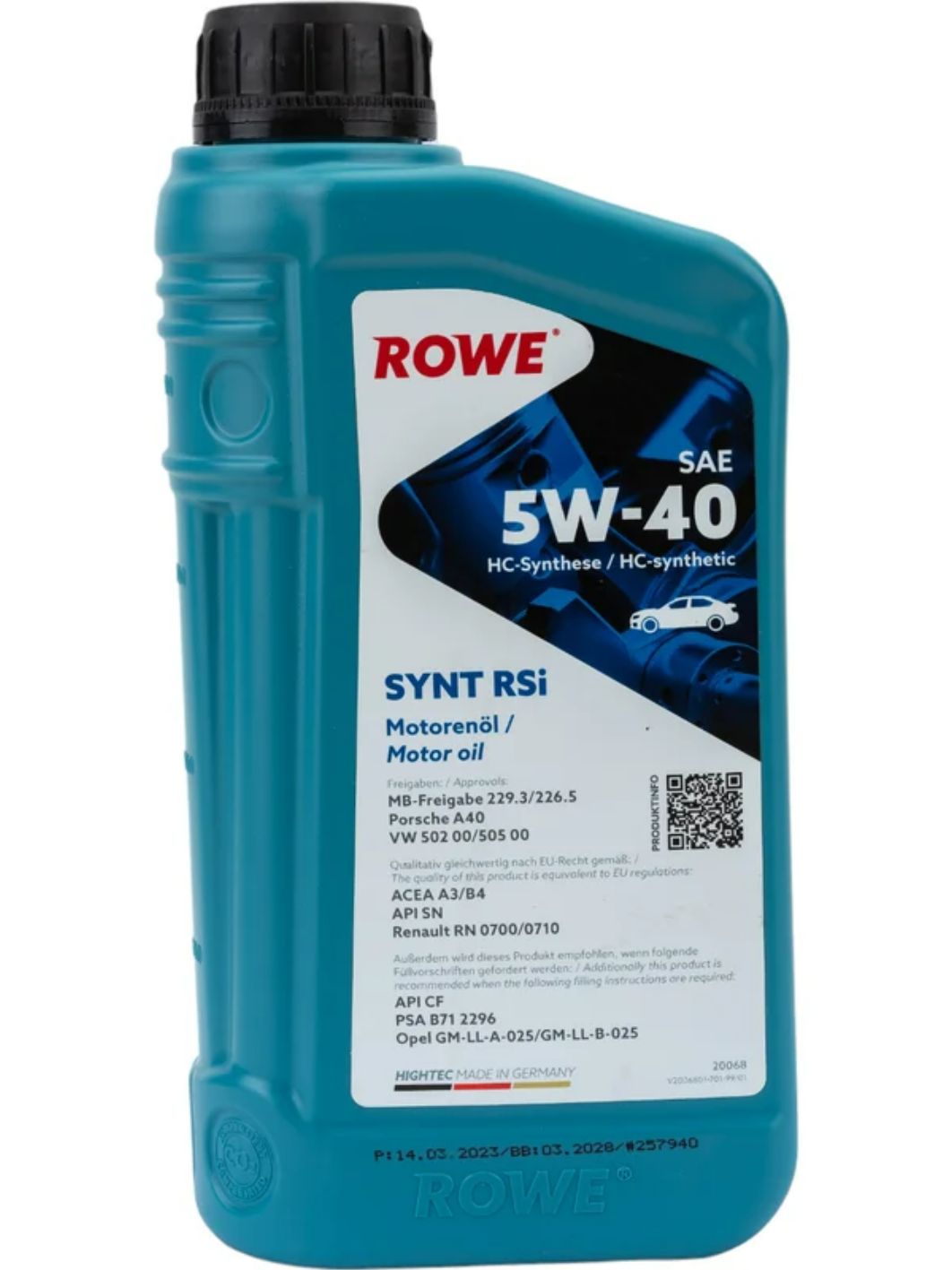ROWE  HIGHTEC SYNT RSi SAE 5W40 1L синтетическое моторное масло