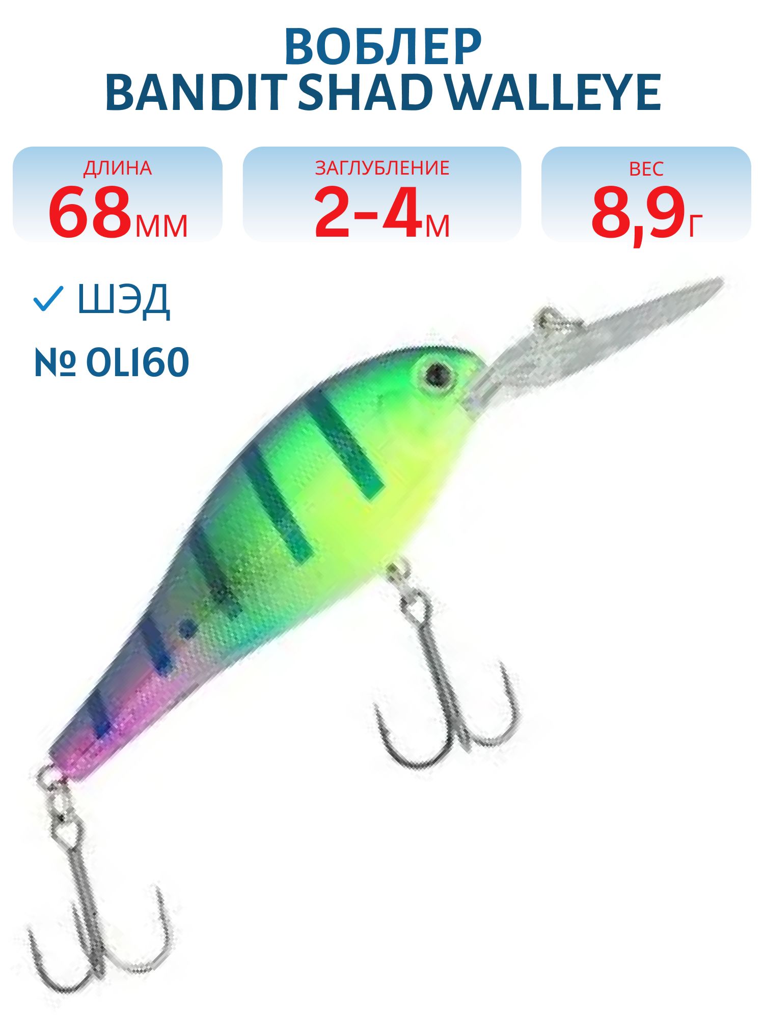 Воблер BANDIT SHAD WALLEYE 2 OL160