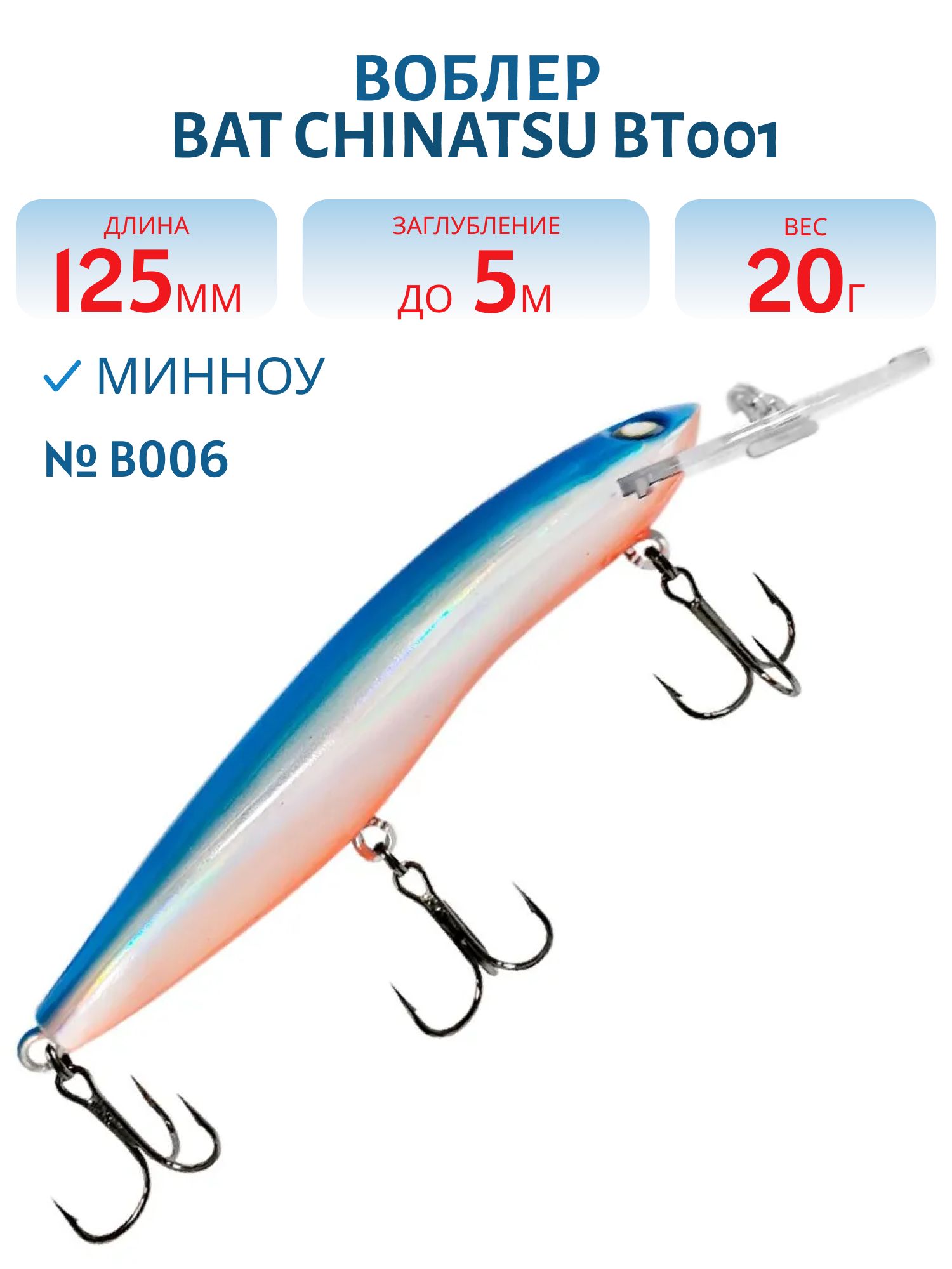 Воблер BAT CHINATSU BT001 (125 мм.,  20 гр. 5 м.) Цвет B006