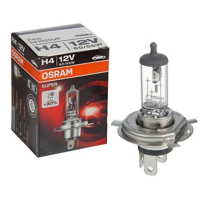 Автолампа галогеновая Н4 12V-60/55 OSRAM +30% P43 Super (64193SUP) (1шт.)