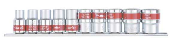 Набор головок 1/2" 12-гранных (10пр.) 10-24мм на планке MATRIX 13596