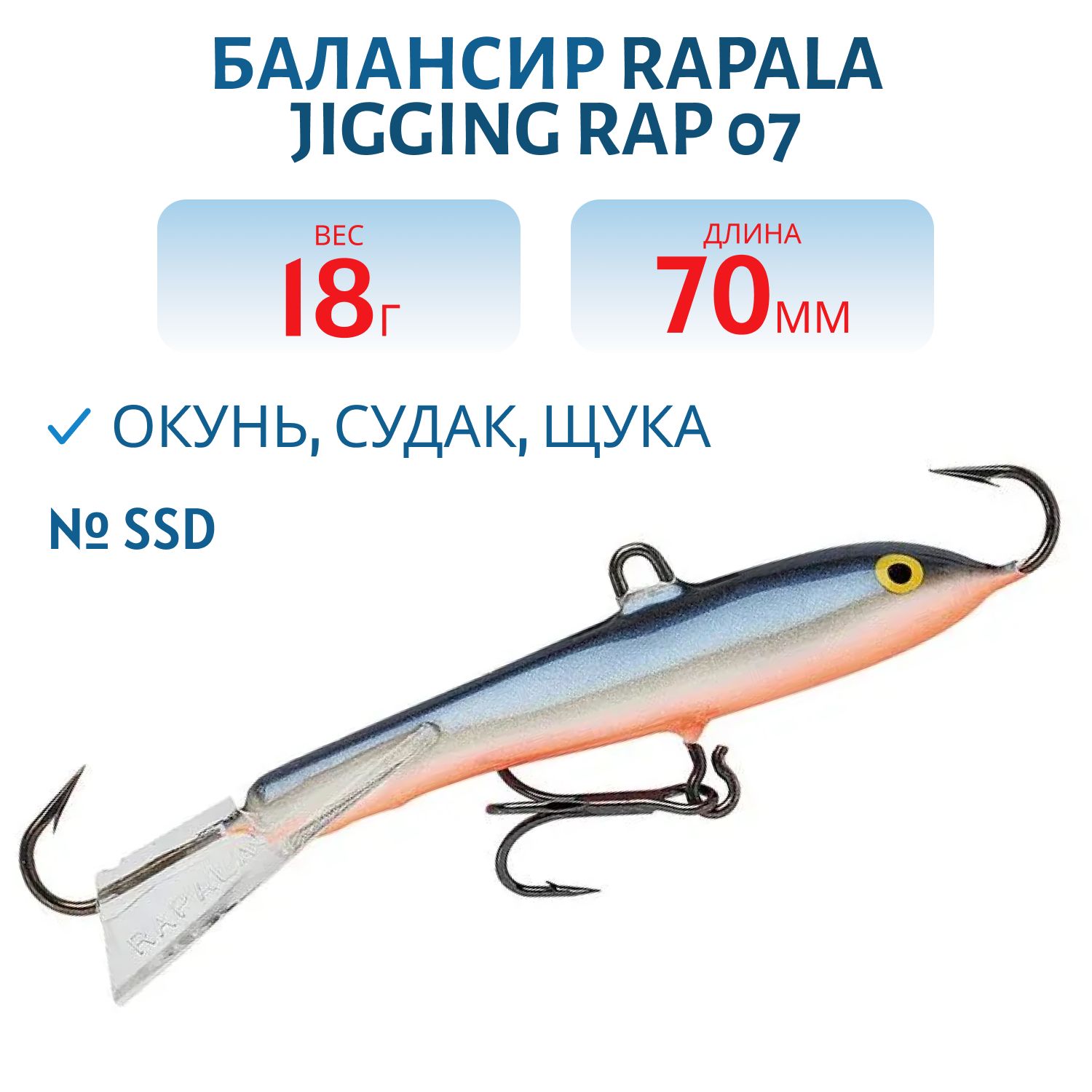 Балансир Rapala Jigging Rap 07 18 гр/SSD