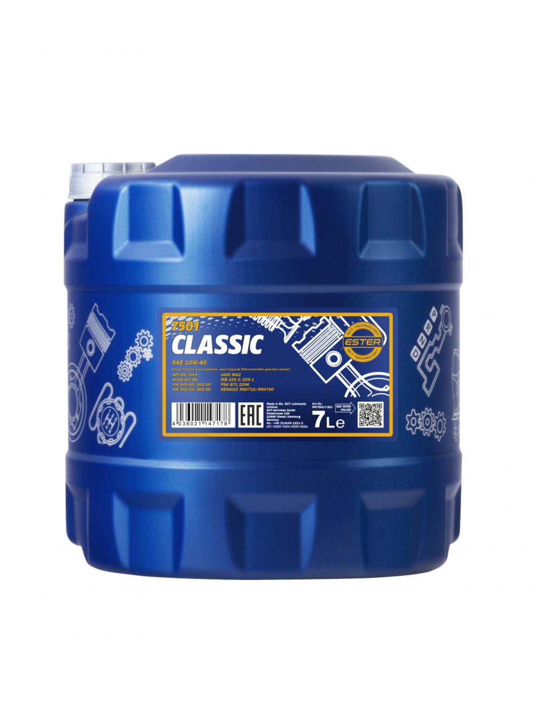 MANNOL Classic 10W40 7501 7л полусинтетическое моторное масло