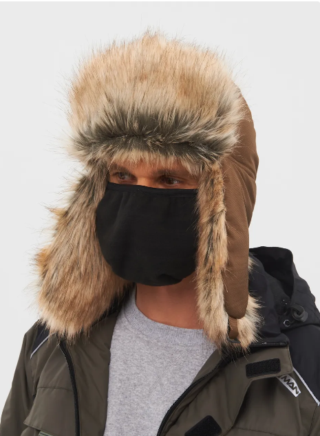 Шапка ушанка с маской Huntsman Евро Енот ткань Taslan цвет Коричневый (Размер 56-58)