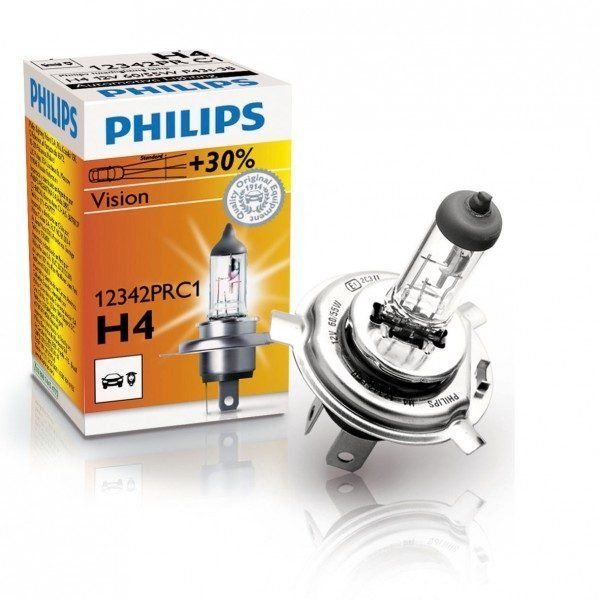 Автолампа галогеновая Н4 12V-60/55 PHILIPS +30% P43 Vision Premium (12342PR) (1шт.) 